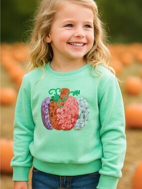 Girls Mint Green Sequin Pumpkin Sweatshirt - Kids